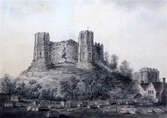 James Lambert Jnr (1741-1799) Lewes Castle from the cemetery, 13 x 18in.